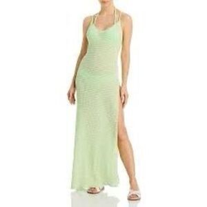 Peixoto Womens Women's L High Slit Cover Up Maxi Dress Citron Green Texture Knit